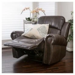 Charlie Bonded Leather Glider Recliner Club Chair - Christopher Knight Home: Studded, Wide Seat -Christopher Knight Home GUEST e8b5e97c 4b01 4c7a 9139 0c4ce83a0f3f 1