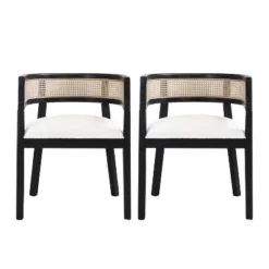 Christopher Knight Home Cinnabar 19.75" Seat Height Upholstered Rubberwood Tub Dining Chairs With Cane Back(Set Of 2)