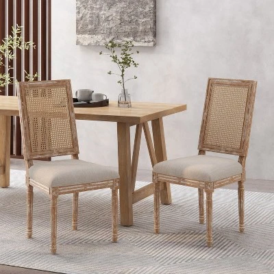 Christopher Knight Home Brownell French Country Fabric Upholstered Wood And Cane Dining Chairs (Set Of 2) 3 Christopher Knight Home Brownell French Country Fabric Upholstered Wood And Cane Dining Chairs (Set Of 2)