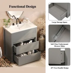 Christopher Knight Home Griffin Contemporary 30" Bathroom Vanity With Ceramic Sink And Full-Extension Drawers -Christopher Knight Home GUEST ed28b084 e9c8 44e7 a5ac 4423b7e6750d