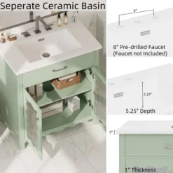 Christopher Knight Home Wiro Modern 31" Bathroom Vanity With Ceramic Sink, Tempered Glass Doors And Adjustable Shelves -Christopher Knight Home GUEST ed40f87a 0da2 4cf1 8479 6e0daca07d01