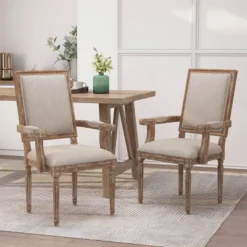 Set Of 2 Maria French Country Wood Upholstered Dining Chairs - Christopher Knight Home