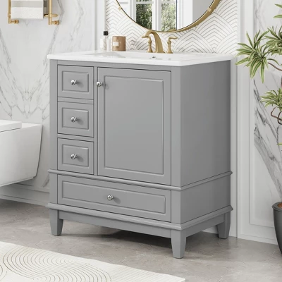 Christopher Knight Home Thomas 30" Bathroom Vanity With Sink, One Door With Shelf And Three Drawers 16 Christopher Knight Home Thomas 30" Bathroom Vanity With Sink, One Door With Shelf And Three Drawers - Image 14