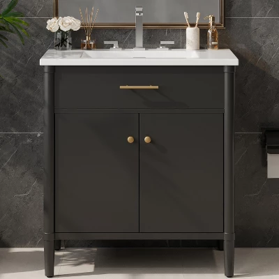 Christopher Knight Home Kachina Modern 31" Bathroom Vanity With Ceramic Sink, 2 Doors And Adjustable Shelf 10 Christopher Knight Home Kachina Modern 31" Bathroom Vanity With Ceramic Sink, 2 Doors And Adjustable Shelf - Image 8