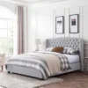 King Virago Contemporary Upholstered Platform Bed Light Gray - Christopher Knight Home -Christopher Knight Home GUEST f5a743cd 0b45 42ed a7c4 03ac2bd7299b