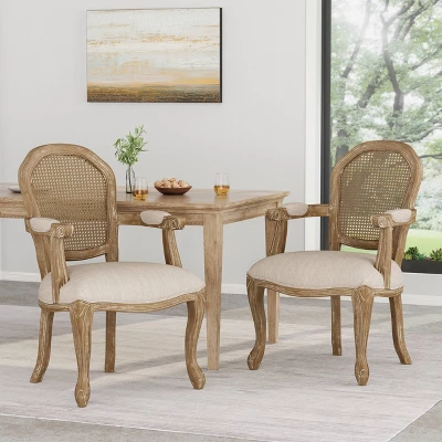 2pk Mina French Country Wood And Cane Upholstered Dining Chairs - Christopher Knight Home 3 2pk Mina French Country Wood And Cane Upholstered Dining Chairs - Christopher Knight Home