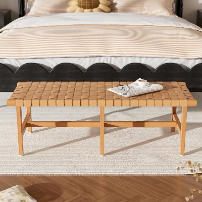 Christopher Knight Home Vladimir Contemporary Acacia Wood Bedroom Bench With Woven Faux Leather 3 Christopher Knight Home Vladimir Contemporary Acacia Wood Bedroom Bench With Woven Faux Leather