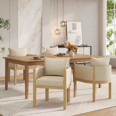 Christopher Knight Home Keera Modern Rubberwood Linen Upholstered Armchairs (Set Of 4) 11 Christopher Knight Home Keera Modern Rubberwood Linen Upholstered Armchairs (Set Of 4) - Image 9