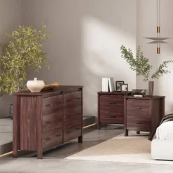 3pc Olimont Contemporary Double Dresser And Nightstand Set Walnut - Christopher Knight Home -Christopher Knight Home GUEST fd0de9dd 9b39 48b9 9dc9 5012648bc3cc